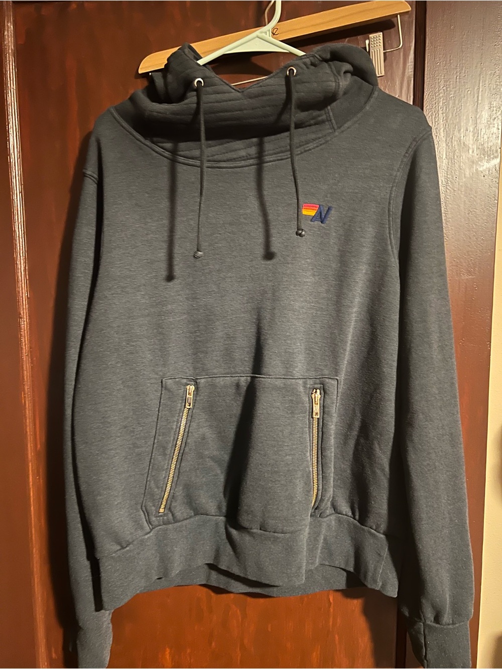 Aviator Nation Ninja Charcoal Funnel Neck Hoodie with Zip Pockets